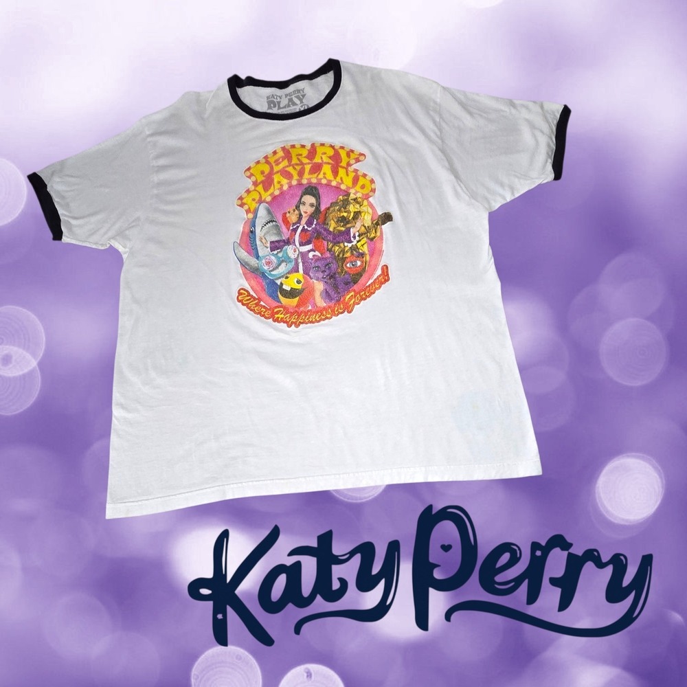 Katy Perry Unisex Playland Las Vegas Residency Ringer Graphic T-Shirt White XL